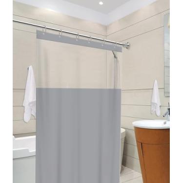 Imagem de Cortina de Box em Vinil com Visor Transparente, 138x198cm, 100% PVC, Antimofo, Inclui Ganchos (Cinza)