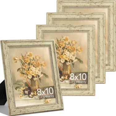 Imagem de Vittanly Conjunto de 4 porta-retratos 20 x 25 cm, moldura vintage para parede ou mesa, exibição de fotos 13 x 17 com tapete ou 20 x 25 sem tapete, decoração de casa de fazenda rústica, ouro verde