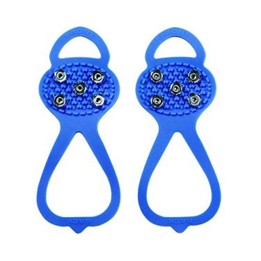 Imagem de 1 par de braçadeiras Milaloko (tamanho infantil), ganchos de tração, pontas para segurança de caminhada no inverno, aderência de sapatos no gelo, neve para meninas e meninos, tamanho infantil 5-7, Azul