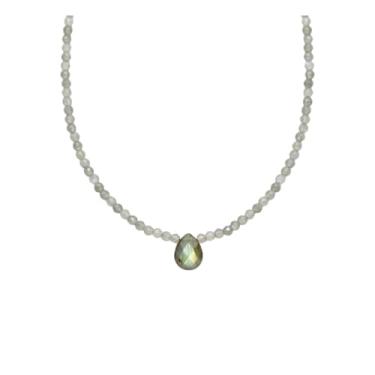 Imagem de Colar feminino com contas de pérolas de labradorita natural, presentes para ela, joias elegantes delicadas com pacote de presente, 20inch, Metal, Labradorita