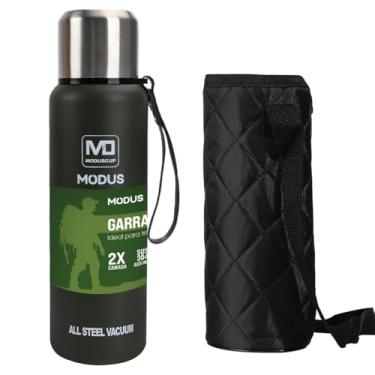 Imagem de Garrafa Térmica Aço Inox Portátil Caneca de Viagem com Corda e Bolsa 1000ML/1500ML (Verde 1000ML)