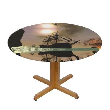 Imagem de Zeraoke Toalha de mesa redonda com estampa de navio pirata, 152 cm, à prova d'água, para uso interno, externo, cozinha, jantar, festa, pátio