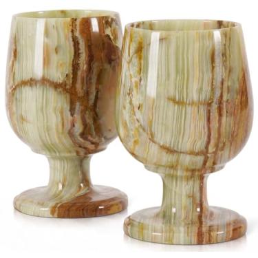 Imagem de Conjunto de 2 copos de vinho RADICALN feito à mão de mármore 5,5 x 3,5 polegadas 10,1 oz conjunto de taças de vinho antigo - Moderno bar mármore pedra Bourbon champanhe - Adequado para pequenos encontros e decoração de casa (verde)