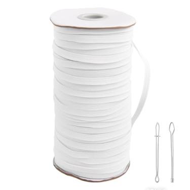 Imagem de LEONTOOL Faixa elástica de malha branca de 1/10.2 cm, incluindo clipe elástico e ferramenta de rosqueamento de cintura, cordão resistente à costura de alta elasticidade para artesanato de calças de