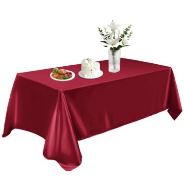 Imagem de Toalha de mesa de cetim 147 x 260 cm, toalha de mesa retangular lavável, toalha de mesa de tecido liso, decoração de mesa de seda brilhante para jantar, cozinha, festa, casamento, banquete, vinho