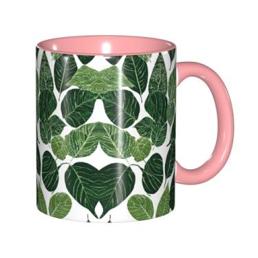 Imagem de Zeraoke Canecas de café criativas com estampa de folhas tropicais, personalizadas, presente para a família, tamanho de 325 ml, unissex