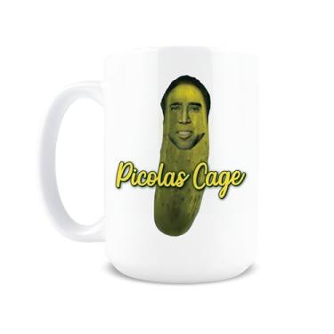 Imagem de Hogg Caneca Picolas Cage, xícara de café meme de cerâmica de 425 g, presentes de Nicolas Cage para adultos, presentes de Natal para adultos, caneca de café engraçada meme Picolas, copo de picles