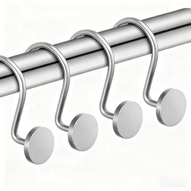 Imagem de Pacote com 4 ganchos de cortina de chuveiro, anéis de cortina de chuveiro à prova de ferrugem para banheiro, ganchos de chuveiro de metal para varão de cortina de chuveiro, conjunto de cabides