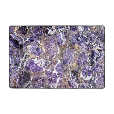 Imagem de ZERAOKE Tapetes roxos de mármore para sala de estar de 1,1 x 1,8 m, tapete macio e moderno, tapetes felpudos antiderrapantes para decoração de casa, tapete lavável para quarto, jantar, dormitório,