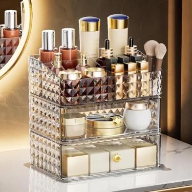 Imagem de Gavetas empilháveis para maquiagem, organizador de banheiro e armazenamento, ideal para penteadeira e cômoda, ótimo para cosméticos, cuidados com a pele, batons, palete - transparente
