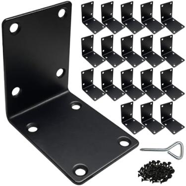 Imagem de 2,75 polegadas (70 mm) suportes de canto pacote com 20 - suporte de ângulo de 90 graus para prateleiras/móveis de madeira/armários/estruturas de cama - Suportes de metal preto resistente 2,75 x 2,75 x