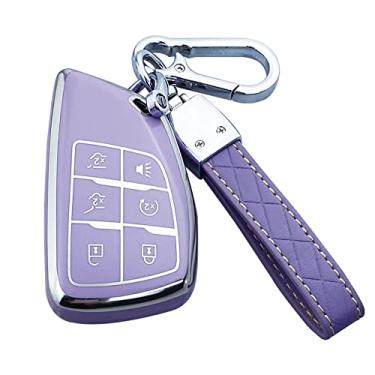 Imagem de Yuebutor Capa de chaveiro compatível com Chevy 2021-2023 Suburban Tahoe GMC Yukon Buick Encore Avenir acessórios Shell (roxo)