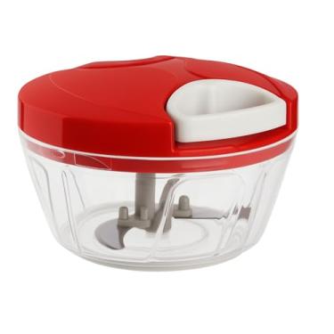 Imagem de Processador Manual de Alimentos 500ml Mini com 3 Lâminas em Aço Inoxidável Picador Portátil (Vermelho)