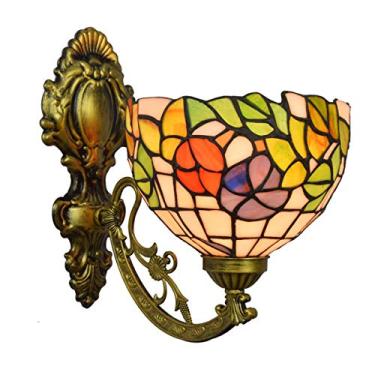 Imagem de Arandela de parede estilo Tiffany com vitral floral campestre, instalação com iluminação para cima e para baixo, ideal para quarto, sala de estar, corredor e varanda, soquete E27, modelo mor