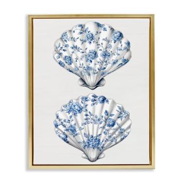 Imagem de Stupell Industries Delicate Toile Seashells Gold Framed Floater Canvas Wall Art, design por Lettered and Lined, 21 x 17