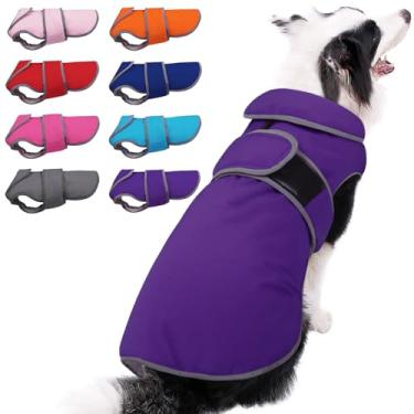 Imagem de MIGOHI Casaco refletivo impermeável à prova de vento para cães para clima frio, jaqueta para cachorro reversível Stormguard colete de inverno para cães pequenos, médios e grandes (roxo, 3GG)