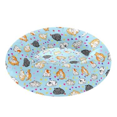 Imagem de SEHANY Cama de cachorro com estampa de gatos fofos, removível e lavável, pequena, redonda para gatos, cama fofa super macia para animais de estimação com fundo antiderrapante para cães pequenos e