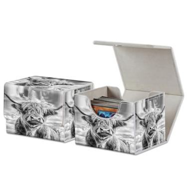 Imagem de RAUEDWDJS for MTG Card Deck Box,PU Leather Extra Large Storage Collectible Card Games Box Case Cover Fit for MTG TCG CCG Magic Cards-Blue Highland Cow