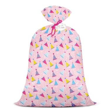 Imagem de WRAPAHOLIC Bolsa de presente de plástico extragrande de aniversário de 142 cm - chapéu de festa rosa jumbo bolsa de presente para mulheres, meninas, aniversário, chá de bebê, casamento, chá de panela