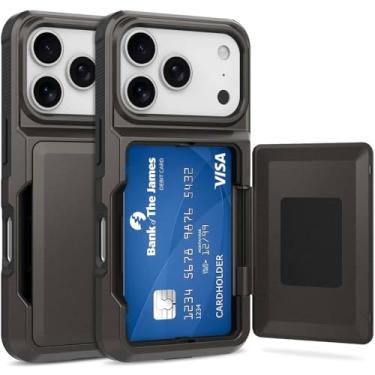 Imagem de Capa Porta Cartão para o iPhone 17 Pro - Compartimento Oculto para Amazenamento de 3 Cartões e Proteção Anti-impacto Cor: Cinza