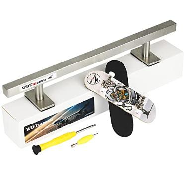 Imagem de WDTMEEZU Wood Fingerboard and Finger Skateboard Flat Rail Set Fingerboard with Bearing Wheels and Professional Prop for MINI Skateboard Rail Made of Metal 10" Long