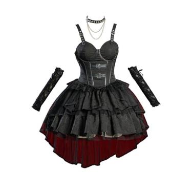 Imagem de MEOWCOS Vestido gótico feminino vintage multicamadas Lolita vestido com alças vestido com luvas, fantasia cosplay de Halloween