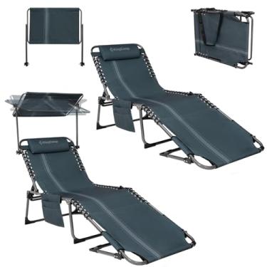 Imagem de KingCamp Pacote com 2 cadeiras de bronzeamento com orifício para o rosto, espreguiçadeiras dobráveis ao ar livre, portátil, confortável, ajustável, 5 posições, dobrável, espreguiçadeira com toldo para