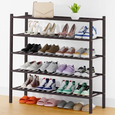 Imagem de Smiry Sapateira, organizador de sapatos de bambu longo de 5 camadas de espessura, prateleira empilhável de madeira para armário, entrada, entrada da porta da frente, marrom