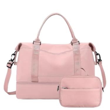Imagem de Mala De Viagem Para Fitness De Grande Capacidade — Mochila Desportiva Com Dois Compartimentos E SecçãO Separada Para Guardar Roupa/CalçAdo Molhado(Rosa)