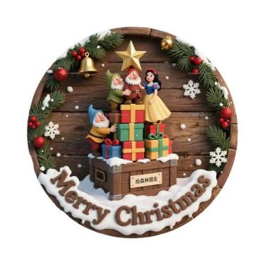 Imagem de Placa Redonda De Madeira Personalizada Branca Como a Neve Feliz Natal 