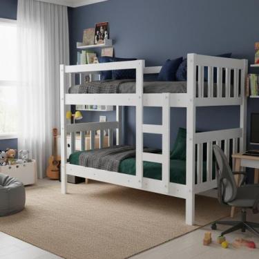 Imagem de Beliche Solteiro Branca Estilo Moderna Com Escada Fixa MDF - Loncie