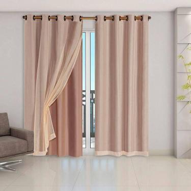 Imagem de Cortina Blackout Pvc Com Tecido Voil 2,80 M X 2,80 M 100% Poliéster - Avelã
