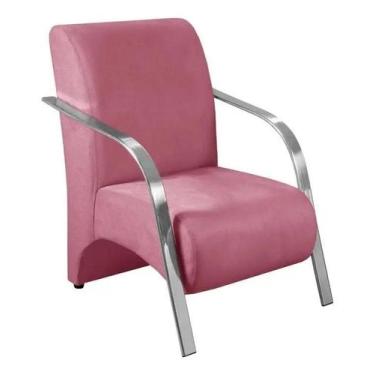 Imagem de Poltrona Suede Vênus Decorativa Braço de Alumínio - Santo Box, Rosa