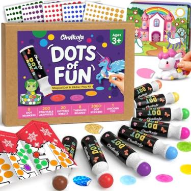 Imagem de Chalkola Dots of Fun – 8 marcadores de pontos laváveis + kit de atividades de adesivos de arte com pontos | Artigos de arte e artesanato para crianças, presentes para meninos e meninas de 3, 4, 5, 6