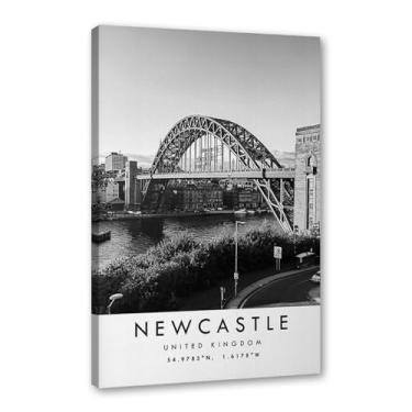 Imagem de Pôster de viagem preto e branco impressão paisagem da cidade do mundo pintura em tela Newcastle Wall Art Picture Home Decor (8 x 12 polegadas (20 x 30 cm), emoldurado)