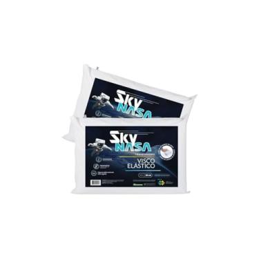 Imagem de Travesseiro Viscoelástico Basic Sky, Espuma Termo Sensível, 42x63x10 cm, Branco, Capa 100% Algodão, Hipoalergênico