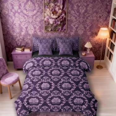 Imagem de Erosebridal Conjunto de edredom solteiro damasco preto e roxo com lençol | Decoração antiga gótica vintage floral, 7 peças, cama vitoriana gótica em uma bolsa, decoração de quarto boêmio de luxo