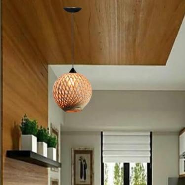 Imagem de Luminária Pendente Midoly Design Esférico em Sisal Natural Palha Fio Preto
