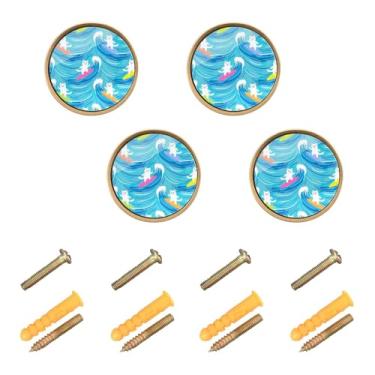 Imagem de Joisal Cute Surfer Cats Pacote com 4 puxadores dourados de móveis para cômoda, puxadores de móveis para cômoda de 3 cm