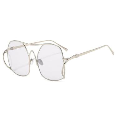 Imagem de Óculos de Sol UV400 - Armação Oval Dupla com Degradê para Homens e Mulheres, Ideal para Esportes ao Ar Livre, Corrida e Ciclismo, na cor Prateada