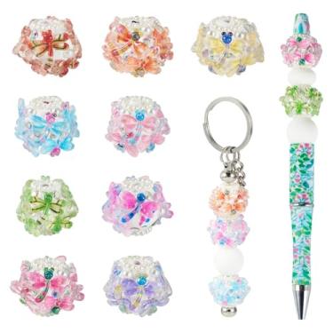 Imagem de Beadthoven 9 peças contas de acrílico coloridas redondas com libélula contas de acrílico bonito inseto libélula bola espaçadora solta para caneta, chaveiro, bolsa, berloques, joias, artesanato, faça