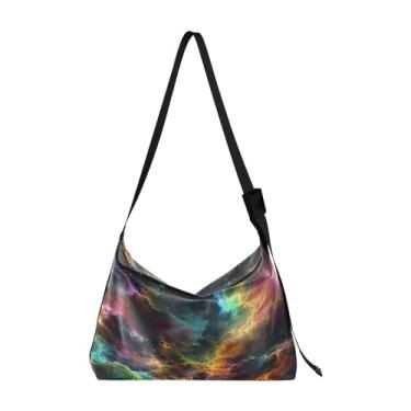 Imagem de Bolsa de couro tulipas brancas com alça de ombro, bolsa de ombro masculina de couro, bolsa tiracolo de couro, Colorido e abstrato escuro - 1, One Size