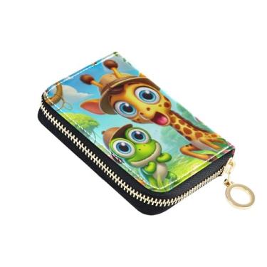 Imagem de Carteira feminina com zíper e bloqueio de RFID, porta-cartões de crédito, carteira masculina com bolso para moedas, desenho fofo, girafa, sapo, pássaro