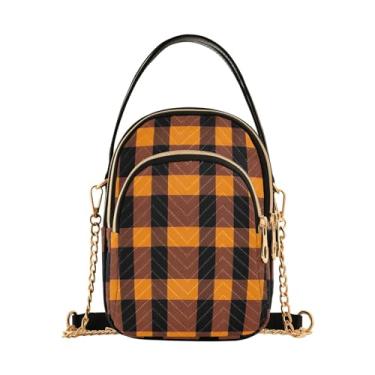 Imagem de Bolsa tiracolo feminina Beer on Black, bolsa tiracolo casual pequena bolsa tiracolo feminina moderna, Padrão de treliça preta e laranja-6, One Size