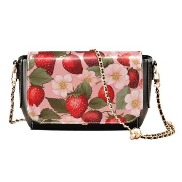 Imagem de GAIGEO Bolsas tiracolo femininas de couro Navajo bege e marrom, bolsa tiracolo de couro com aba, bolsas transversais para mulheres, Padrão de morango-1, One Size