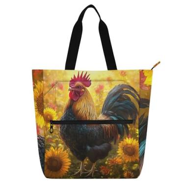 Imagem de Bolsa tiracolo Majestic Rooster Girassóis para mulheres, crianças, amantes de livros, escola, trabalho, bolsa utilitária com zíper, bolsa reutilizável