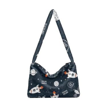 Imagem de Bolsa de ombro feminina girassóis amarelos vibrantes, bolsa de ombro com fecho de zíper, bolsa feminina para uso ao ar livre, Elementos espaciais desenhados à mão, One Size