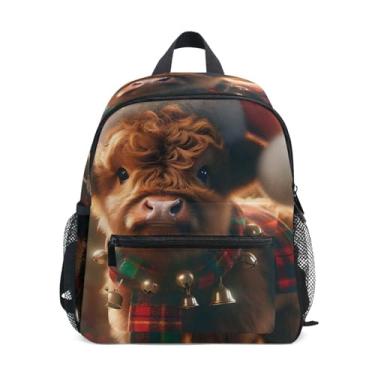 Imagem de GAIGEO Christmas Highland Cow Backpacks for Toddlers Girls Backpack with Front Pocket, Safety Whistle for Ages 3-8