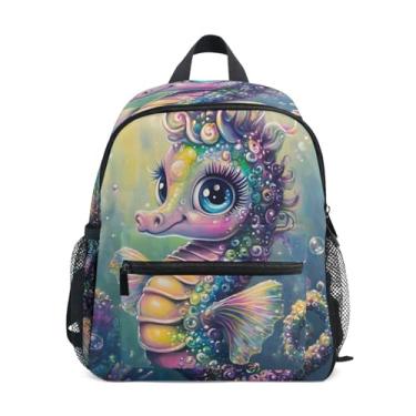 Imagem de GAIGEO Cute Seahorse Colorful Coral Baby Backpack, 10x4x12 In, Toddler Boys Backpack Includes Water Bottle Pockets, Whistle Clip for Safety
