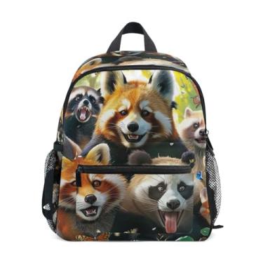 Imagem de GAIGEO Raccoon Bear Colorful Animals Mini Toddler Backpack with Whistle, 2 Bottle Pockets, Lightweight, Kids Travel Backpacks 10x4x12 In, for Ages 3-8